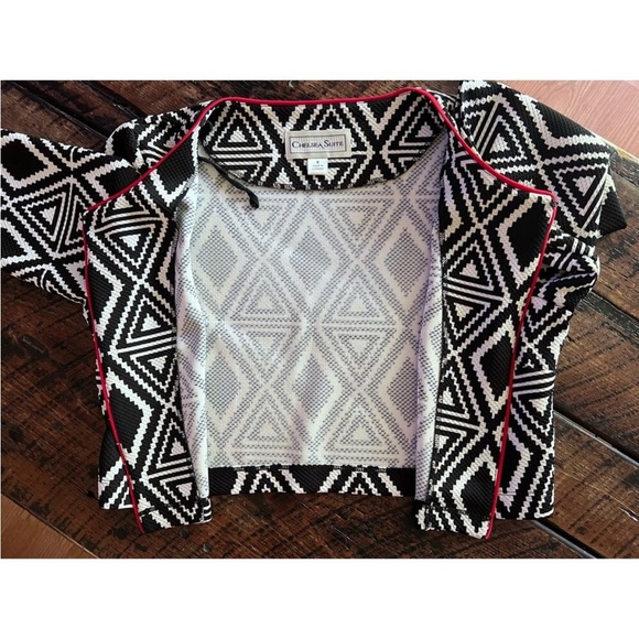 Chelsea Suite abstract black white and red blazer jacket size 8 - Picture 8 of 12
